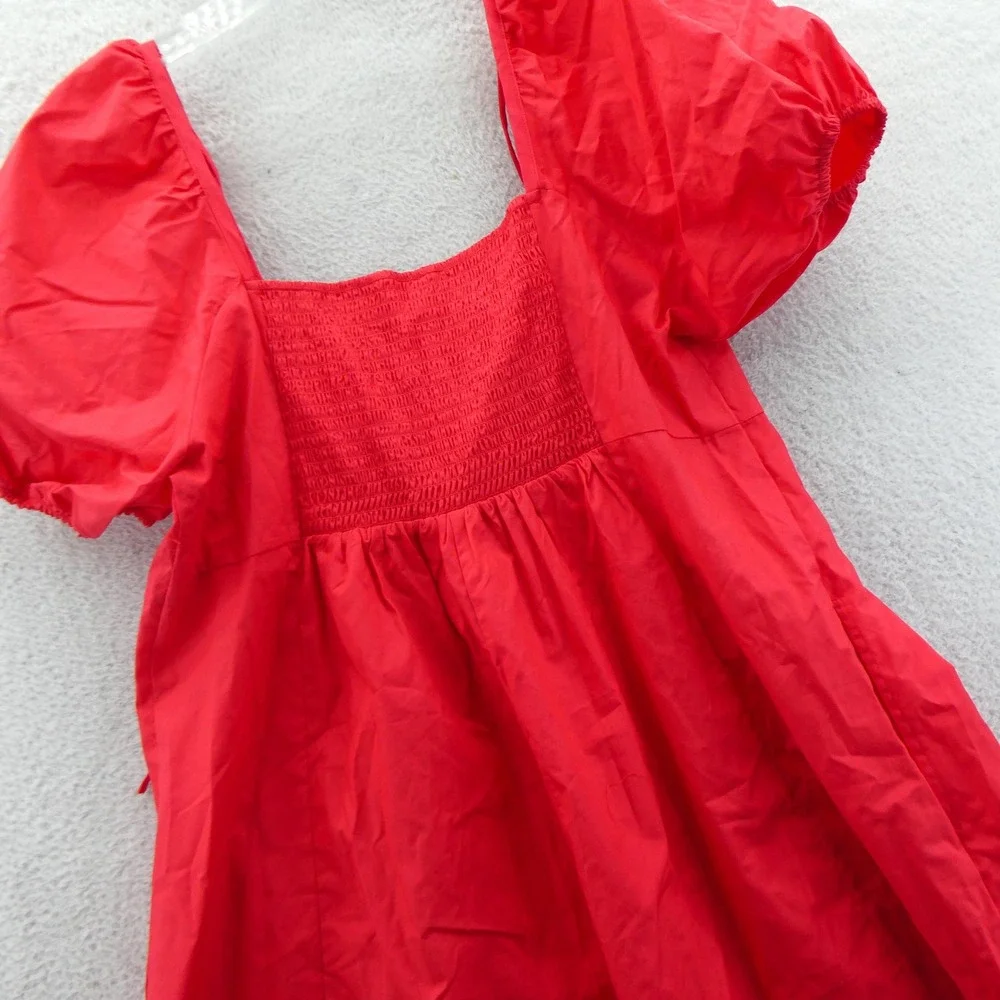 Draper James Dress Womens Large Hibiscus Red Puff Sleeve Cotton Mini Dress New - Picture 11 of 11